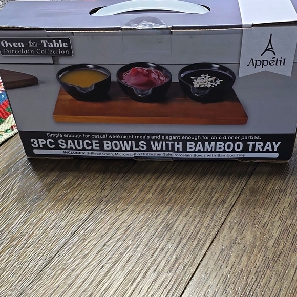 appetit Other - 3 Pc Sauce Bowls With Vamboo Tray